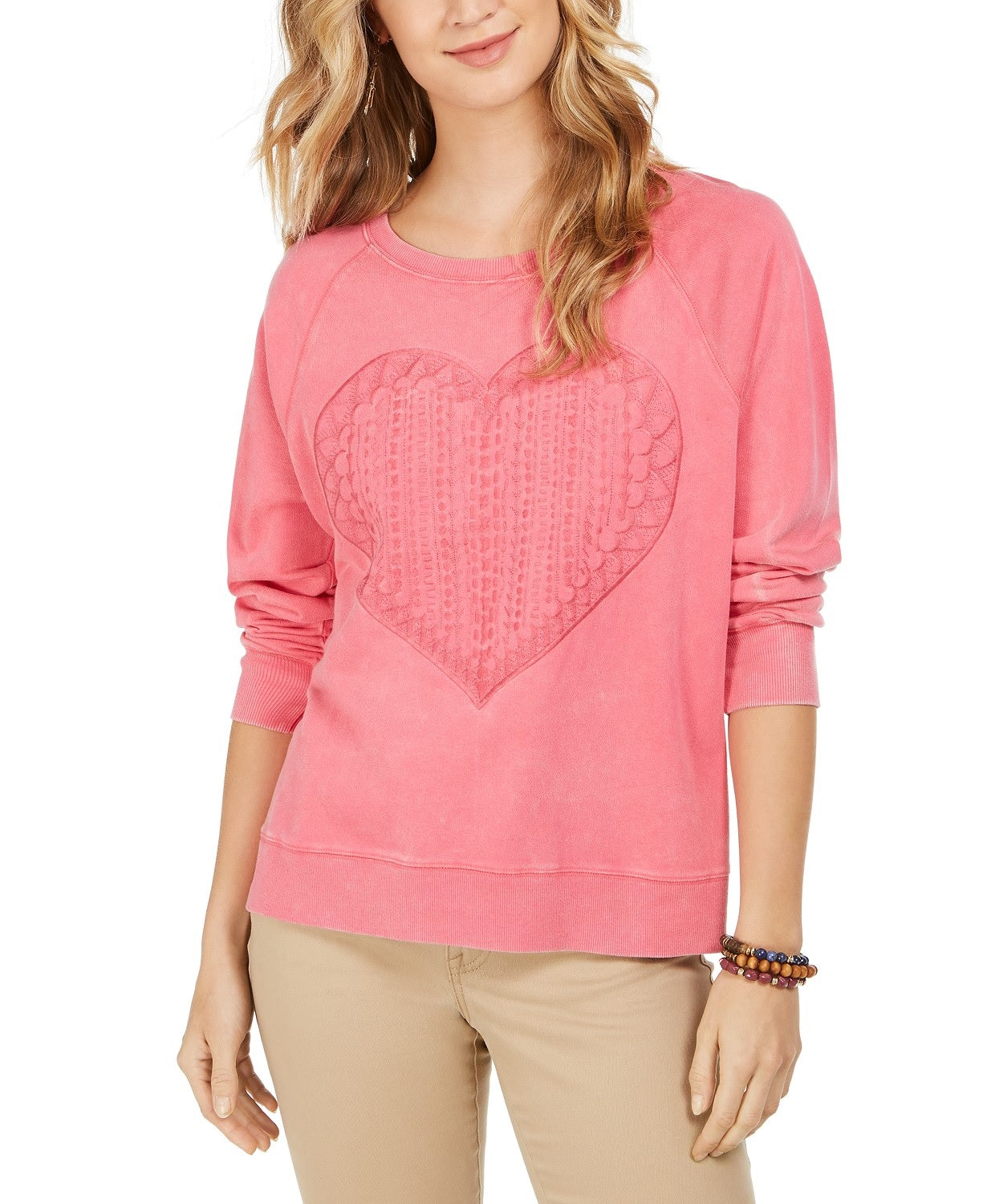 Moletom feminino de algodão com estampa de coração Style &amp; Co, rosa, tamanho pequeno