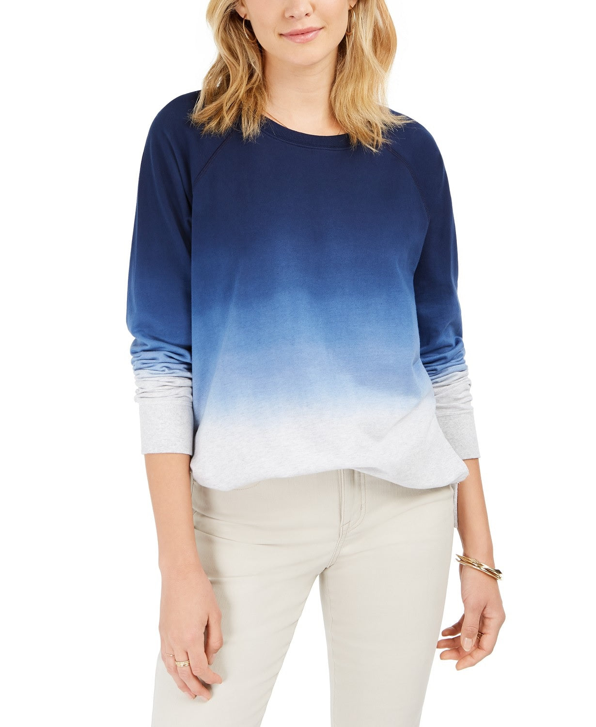 Moletom Feminino de Algodão Ombré Style &amp; Co Azul Tamanho Médio