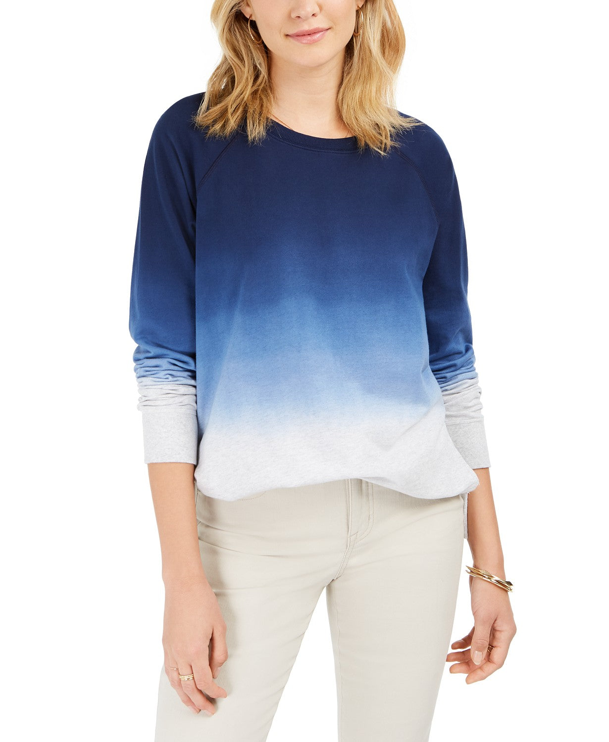 Moletom Feminino de Algodão Ombré Style &amp; Co Azul Tamanho P