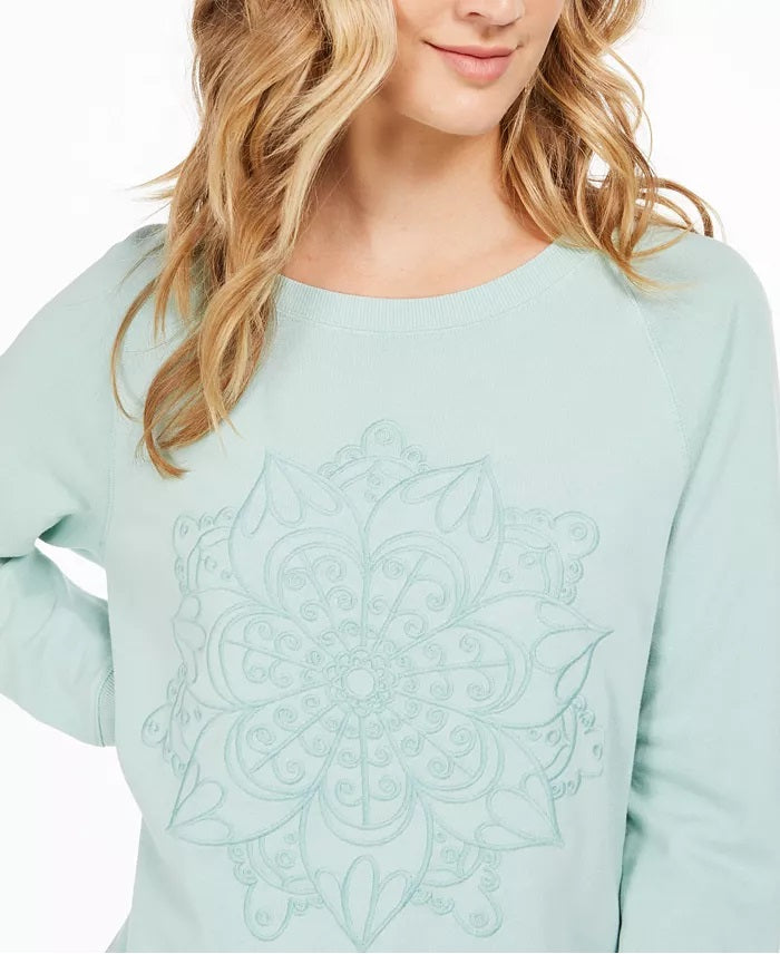 Moletom feminino de algodão bordado Style &amp; Co, verde, tamanho médio