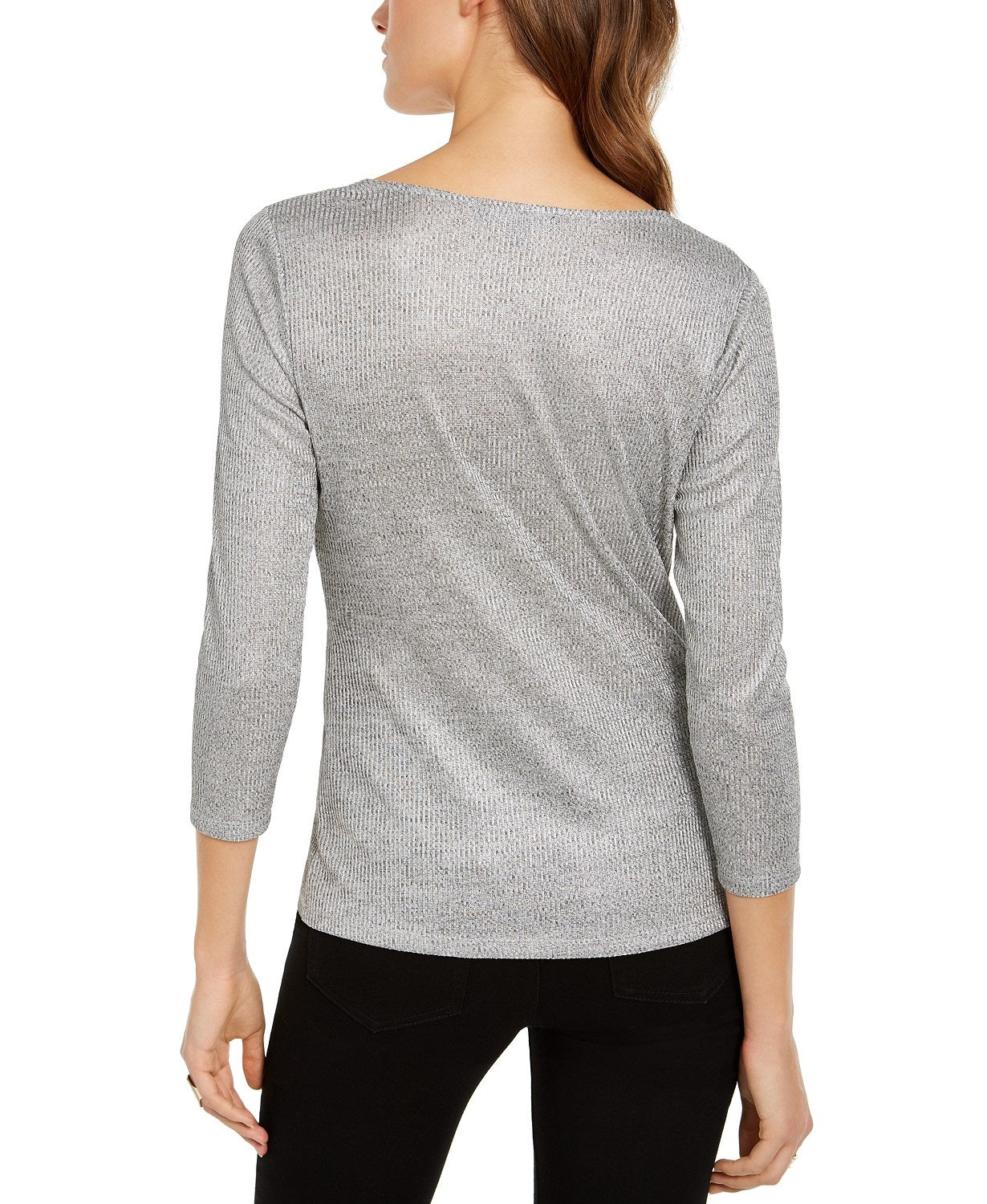 INC International Concepts Top Criss-Cross Shine Feminino Prata Tamanho Grande