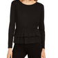 INC International Concepts  Women's Tulle Peplum Top Black Size Small