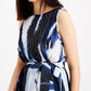 Blusa abstrata plissada com cinto Alfani feminina azul escuro tamanho pequeno