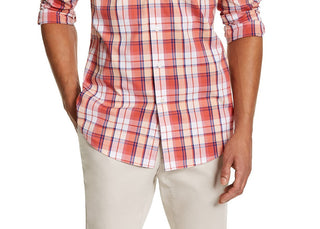 Club Room Men's Plaid Shirt Red Size Medium