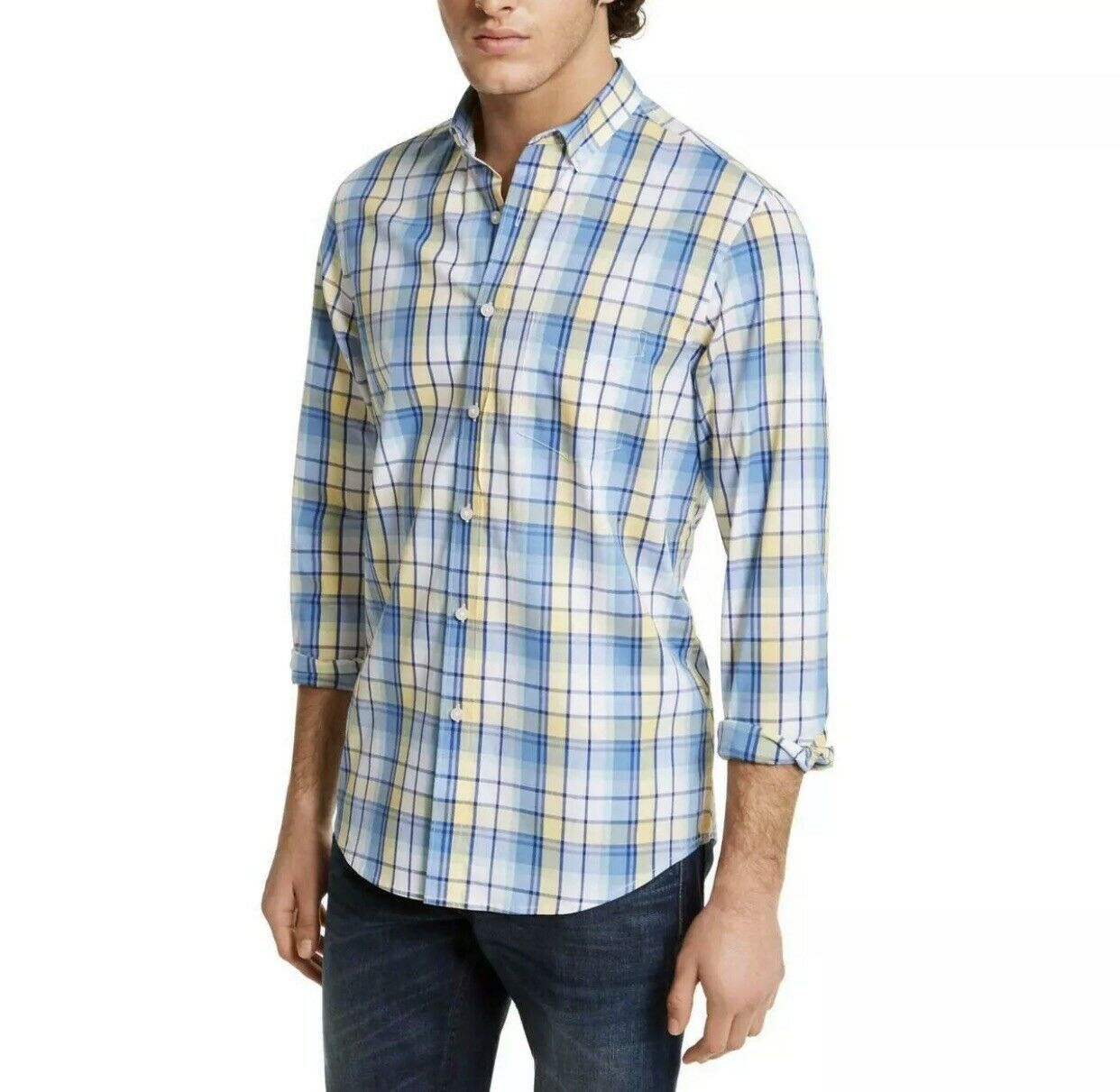 Camisa xadrez masculina Club Room amarela tamanho médio