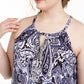 INC International Concepts Top feminino plus size estampado com decote em forma de fechadura e enfeites, azul, tamanho 0X