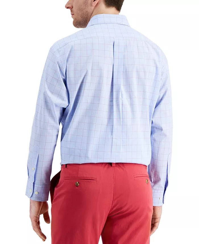 Camisa social masculina Club Room Classic Fit Stretch Small Glen Plaid azul tamanho 18"-36x37