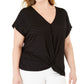 INC International Concepts Top feminino plus size com ilhós e frente torcida, preto, tamanho 2, extra grande
