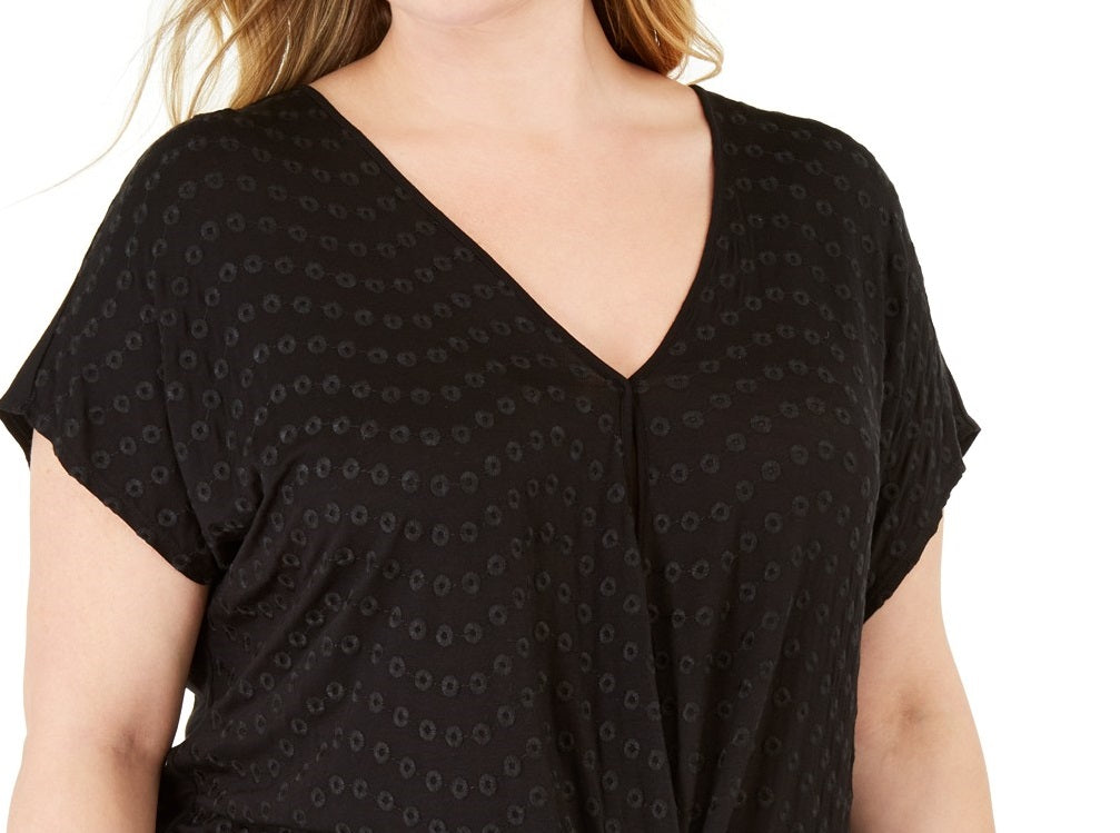 INC International Concepts Top feminino plus size com ilhós e frente torcida, preto, tamanho 2, extra grande