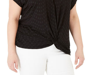INC International Concepts Top feminino plus size com ilhós e frente torcida, preto, tamanho 2, extra grande