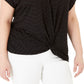 INC International Concepts Top feminino plus size com ilhós e frente torcida, preto, tamanho 2, extra grande
