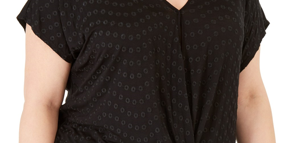 INC International Concepts Top Feminino com Ilhós e Frente Torcida Preto Tamanho 1X