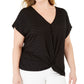 INC International Concepts Top feminino plus size com ilhós e frente torcida, preto profundo, tamanho 3X
