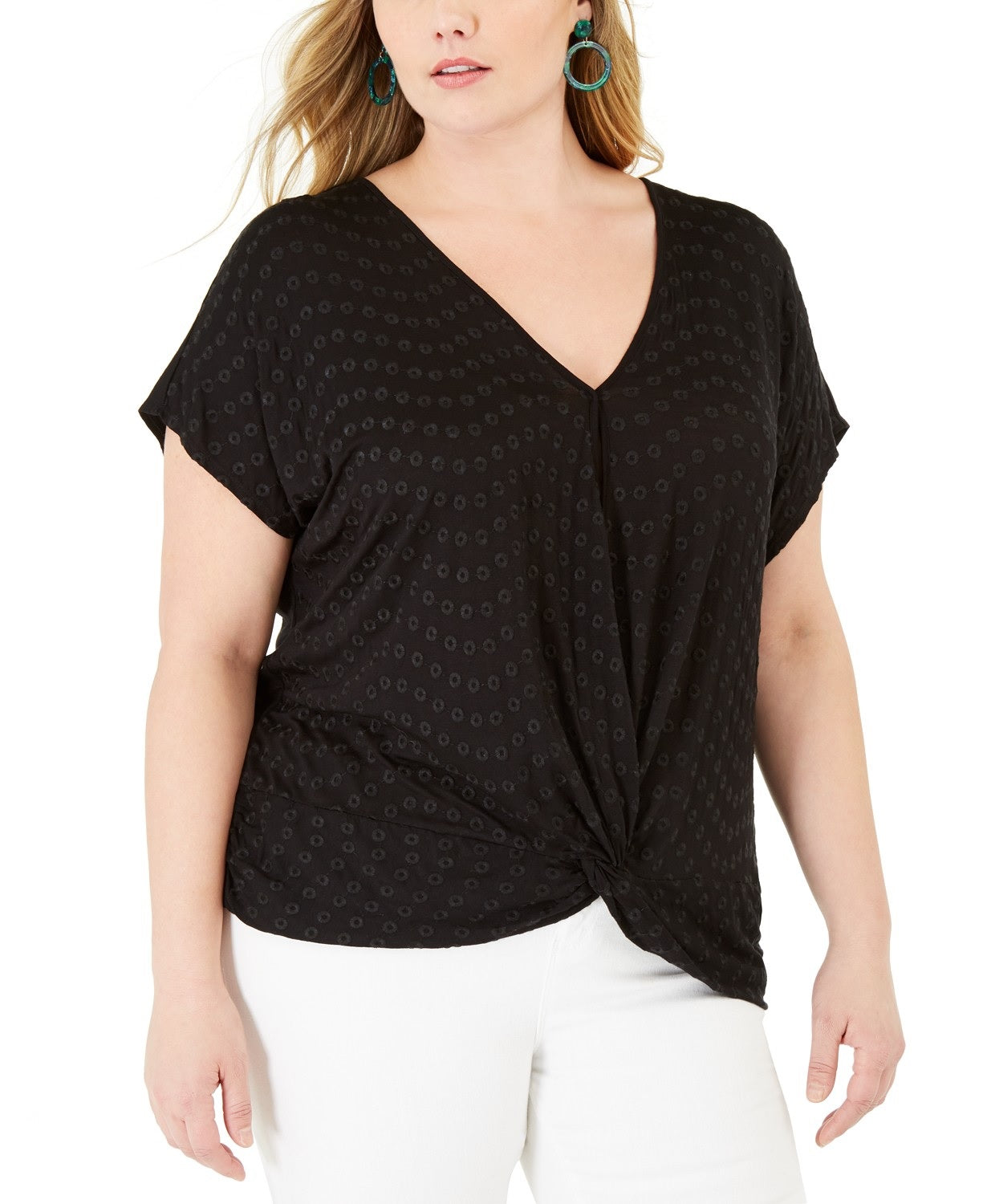 INC International Concepts Top feminino plus size com ilhós e frente torcida, preto profundo, tamanho 3X