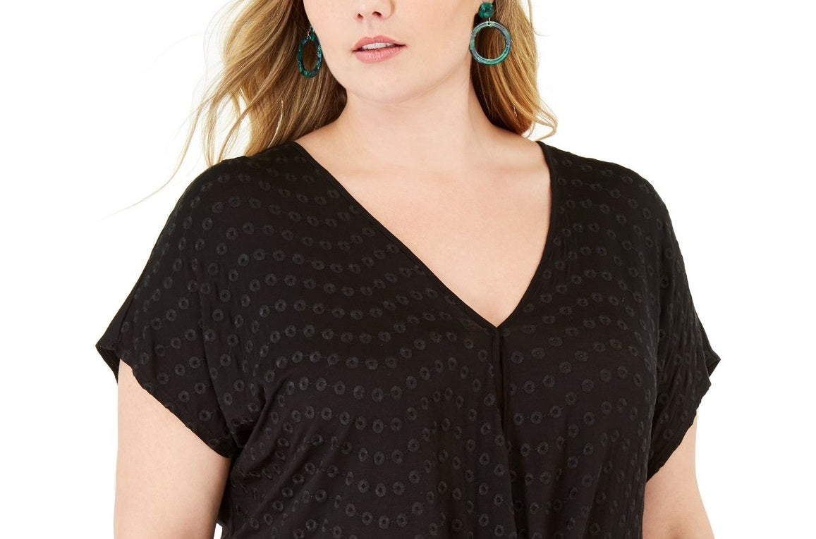 INC International Concepts Top feminino plus size com ilhós e frente torcida, preto profundo, tamanho 3X