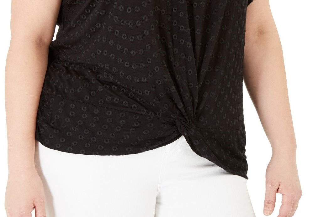INC International Concepts Top feminino plus size com ilhós e frente torcida, preto profundo, tamanho 3X