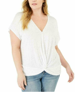 INC International Concepts Top feminino plus size com ilhós e frente torcida, branco, tamanho 3X
