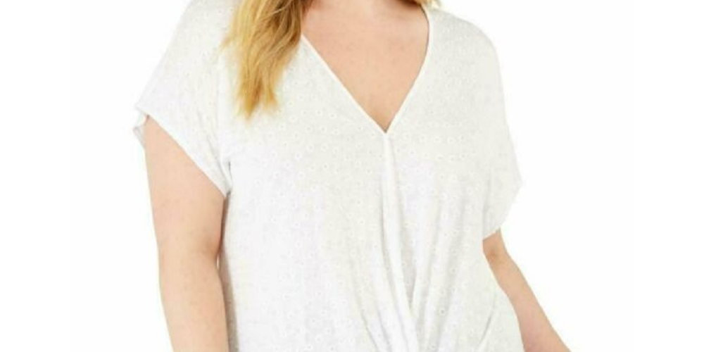 INC International Concepts Top feminino plus size com ilhós e frente torcida, branco, tamanho 3X