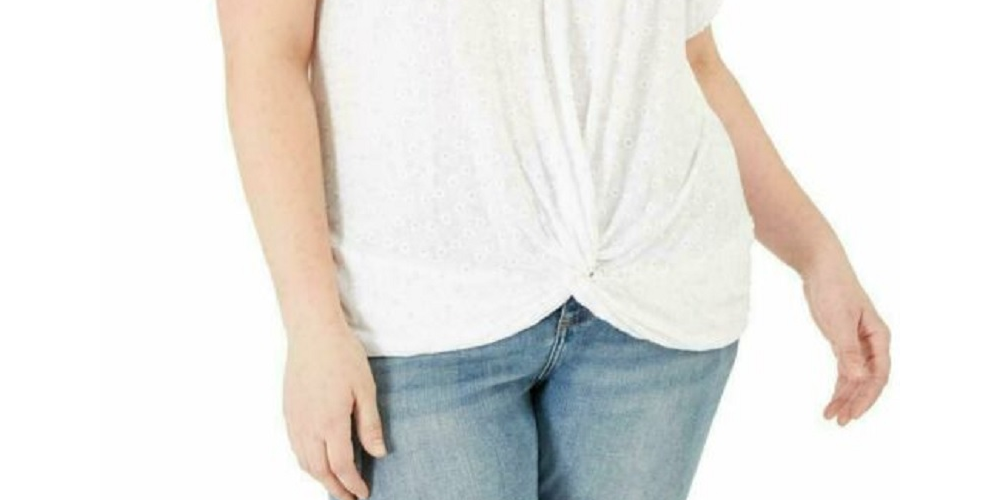 INC International Concepts Top feminino plus size com ilhós e frente torcida, branco, tamanho 3X