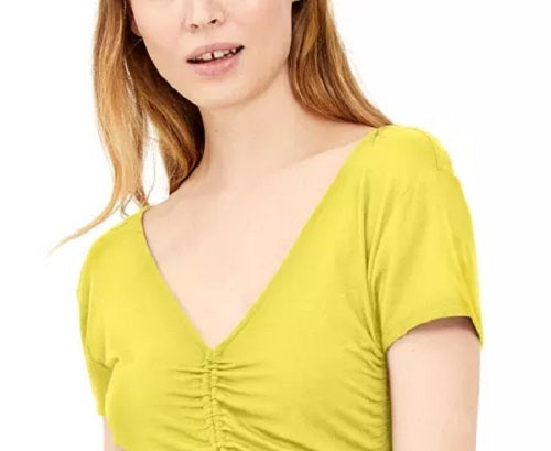 Camiseta feminina franzida INC International Concepts, amarelo escuro, tamanho X-S