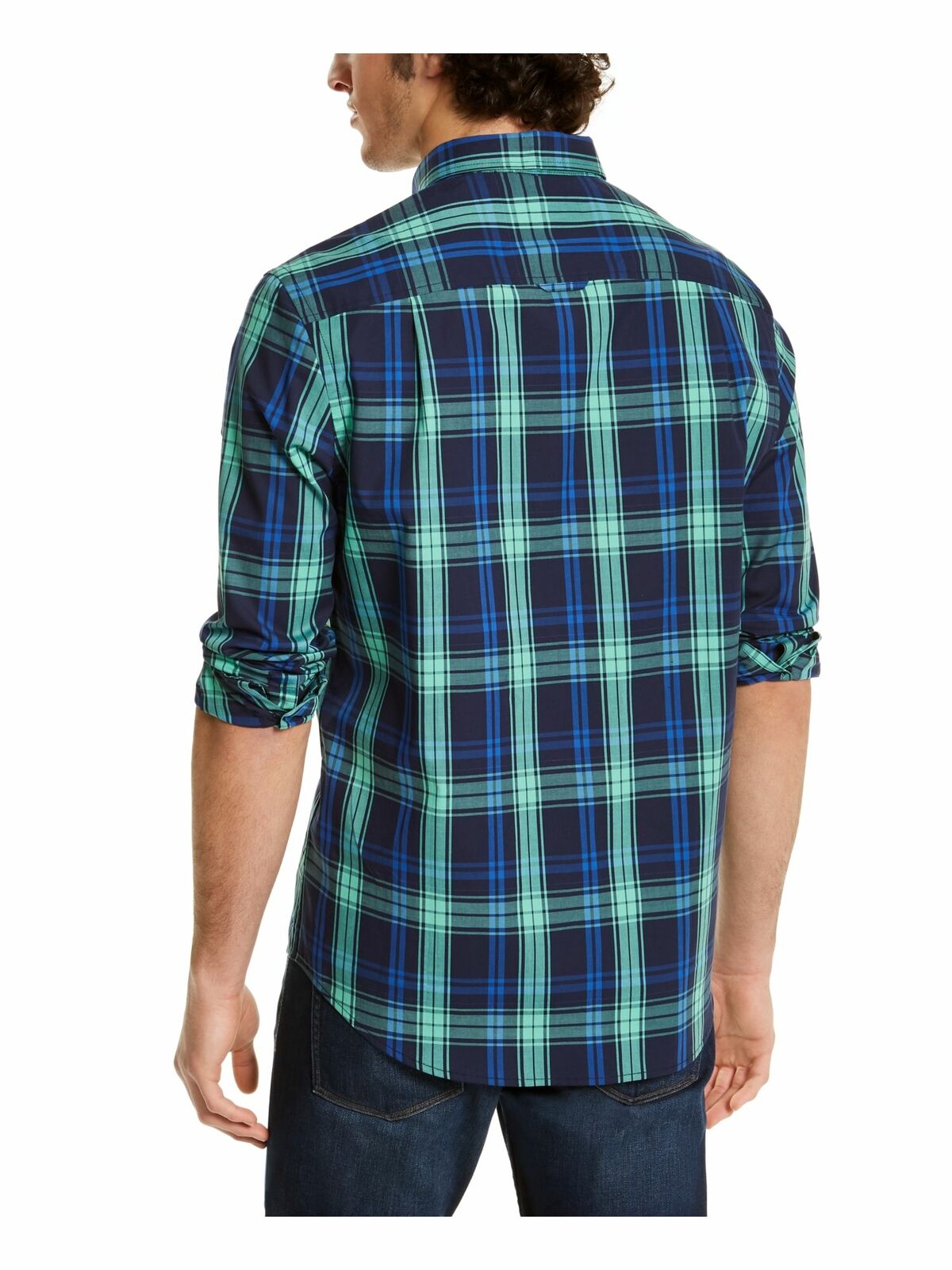 Camisa xadrez elástica de desempenho de secagem rápida de ajuste regular masculina Club Room, tamanho verde GG