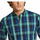 Camisa xadrez elástica de desempenho de secagem rápida de ajuste regular masculina Club Room, tamanho verde GG