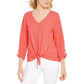Blusa listrada com amarração frontal feminina Style &amp; Co, laranja, tamanho XX-G
