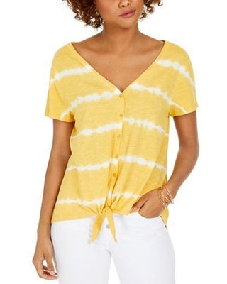 Top feminino estilo &amp; co tie-dye com amarração frontal, dourado, tamanho pequeno