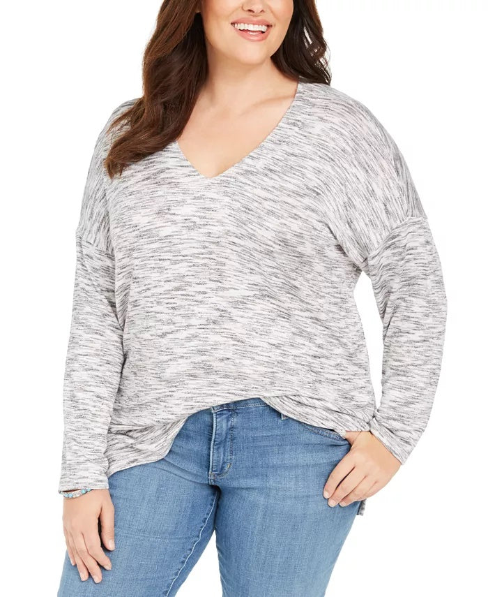 Suéter feminino plus size com estampa tingida espacial e túnica de malha azul tamanho 1X da Style &amp; Co