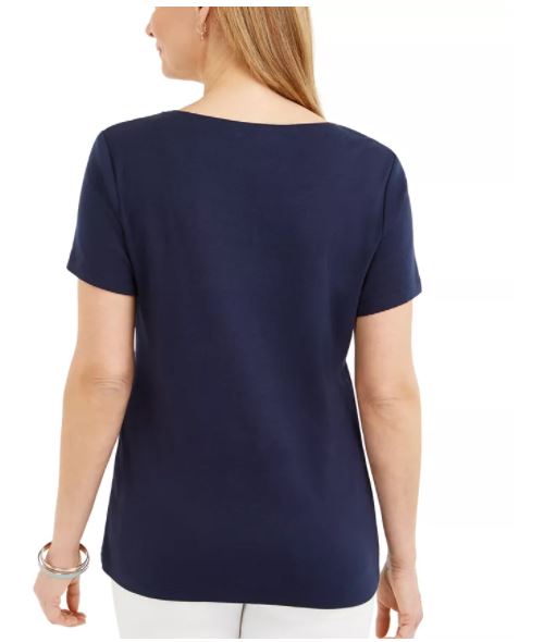 Karen Scott Top feminino de algodão com detalhes em abacaxi, azul-marinho, tamanho XX-G