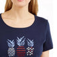 Karen Scott Top feminino de algodão com detalhes em abacaxi, azul-marinho, tamanho XX-G