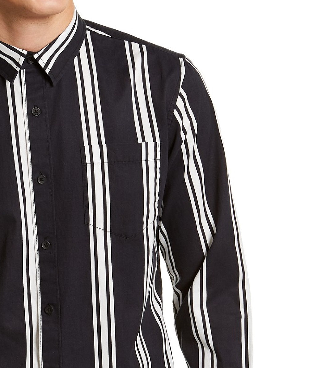 Camisa listrada vertical masculina Sun + Stone preta tamanho grande