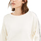 Moletom listrado feminino Bar III Shine, branco, tamanho grande