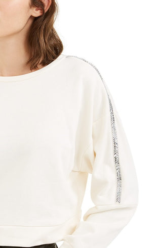 Moletom listrado feminino Bar III Shine, branco, tamanho grande