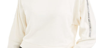 Moletom listrado feminino Bar III Shine, branco, tamanho médio