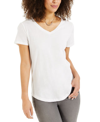 Style & Co Women's Burnout V-Neck T-Shirt In Regular And Petite  White Size Large