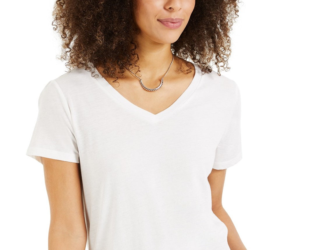 Camiseta feminina estilo &amp; co com decote em V e estampa Burnout, tamanho regular e pequeno, branca, tamanho grande