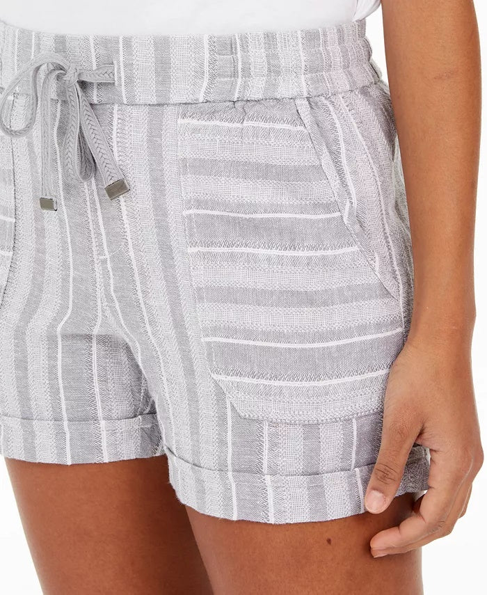 Shorts femininos listrados em mistura de linho Style &amp; Co, cinza, tamanho 2, extra grande