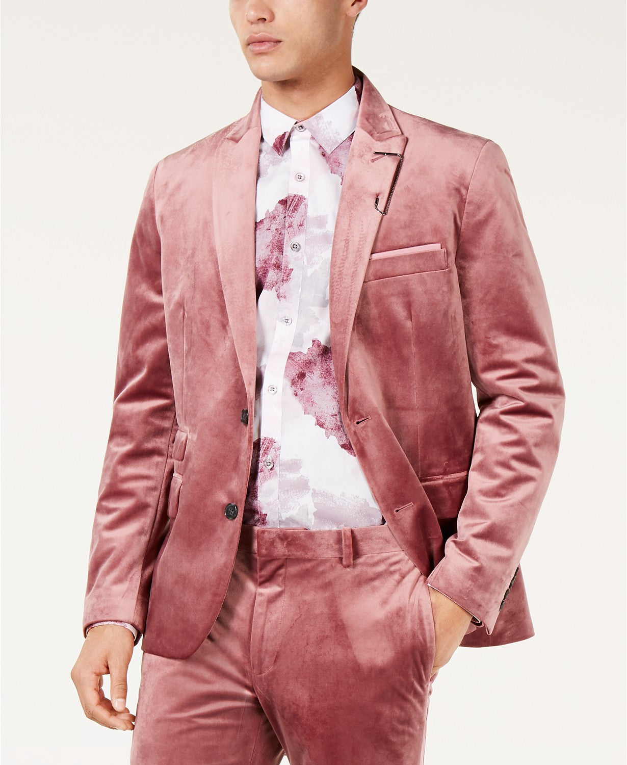 Blazer masculino de veludo slim fit da INC International Concepts, rosa, tamanho grande