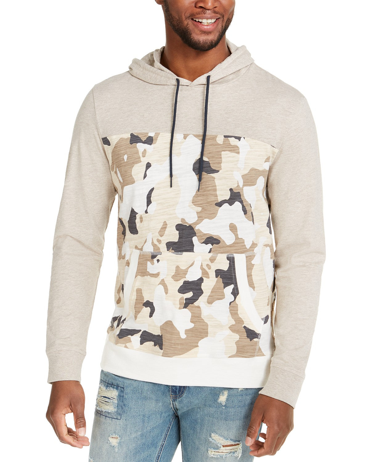 Moletom com capuz camuflado masculino Sun + Stone, bege, tamanho extragrande
