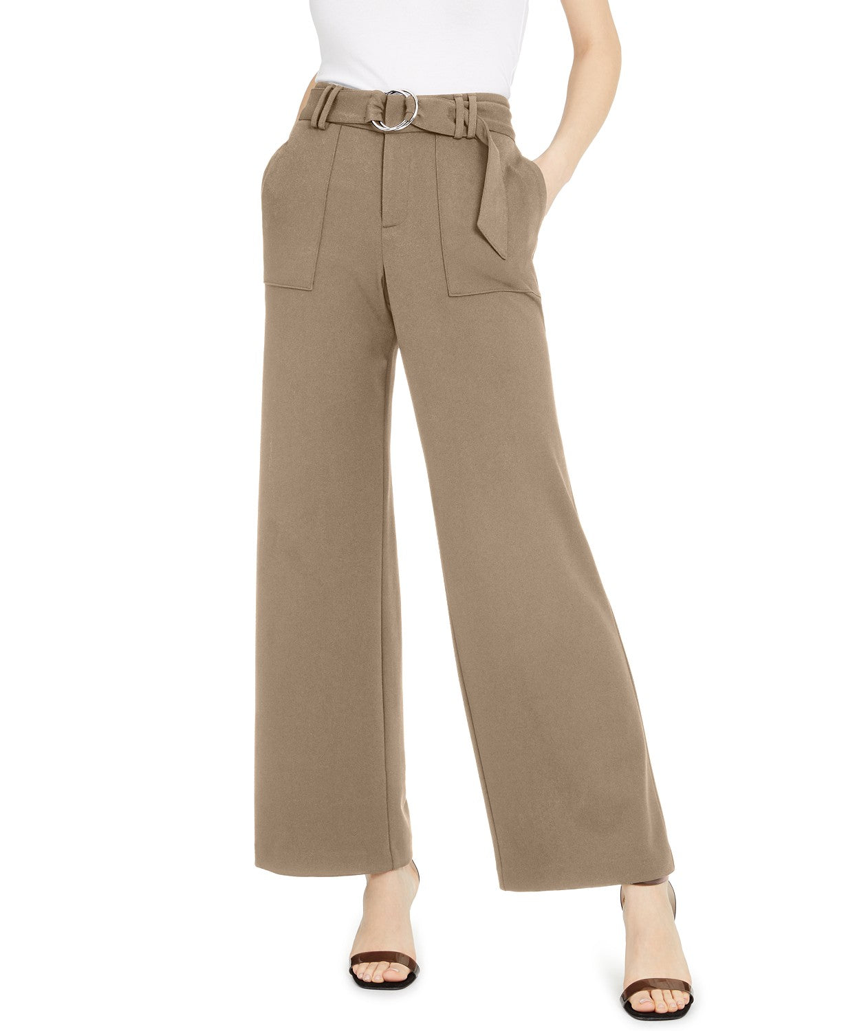 Calça feminina plus size com bolso utilitário e perna larga, INC International Concepts, marrom, tamanho 16W
