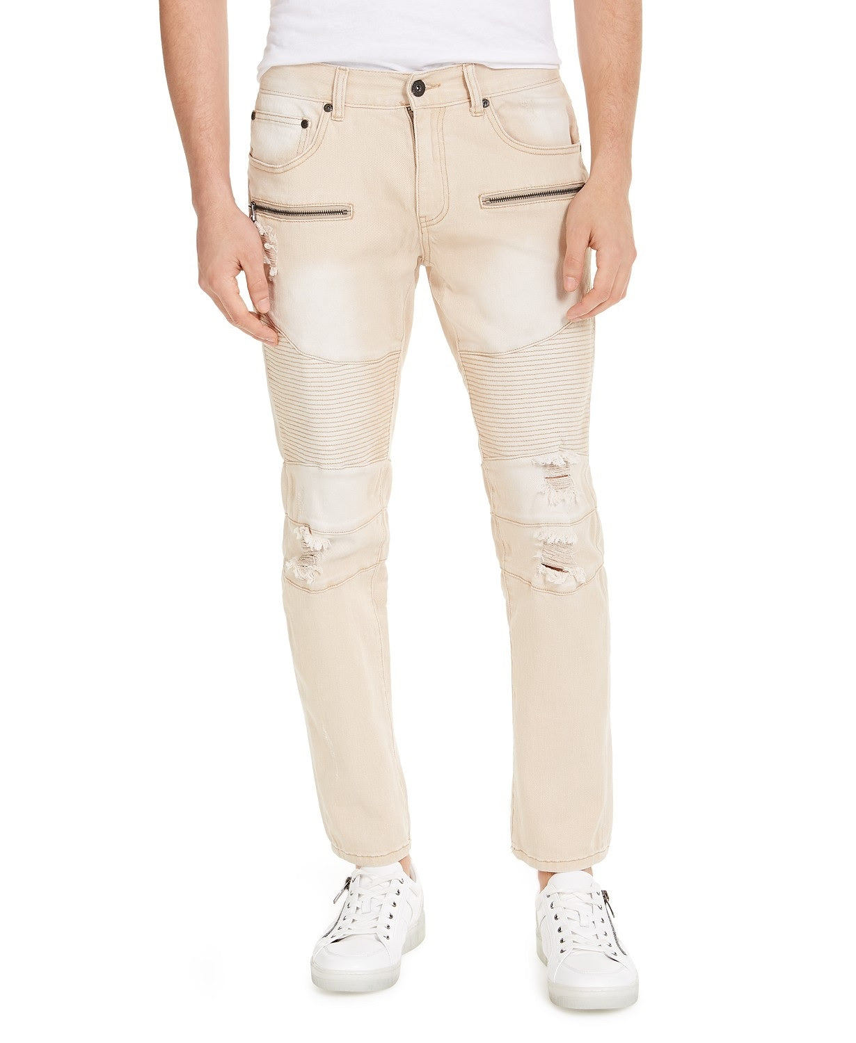 Calça Jeans Skinny Moto rasgada masculina INC International Concepts, marrom, tamanho 29