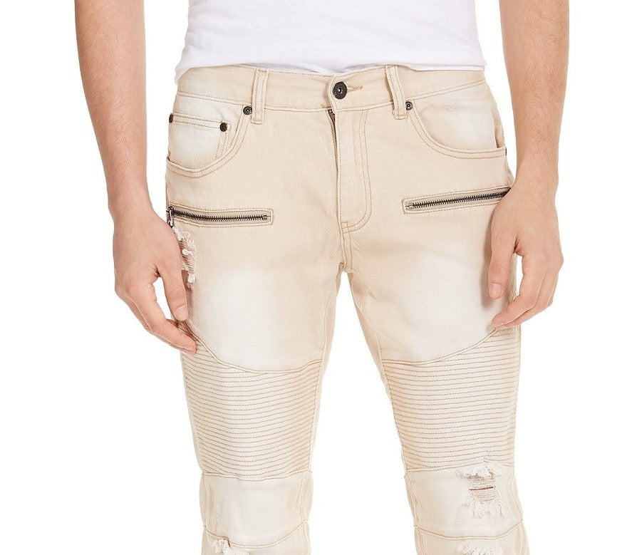 Calça Jeans Skinny Moto rasgada masculina INC International Concepts, marrom, tamanho 29