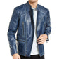 Jaqueta de couro sintético Braxton Motociclista masculina da INC International Concepts, azul escuro, tamanho médio