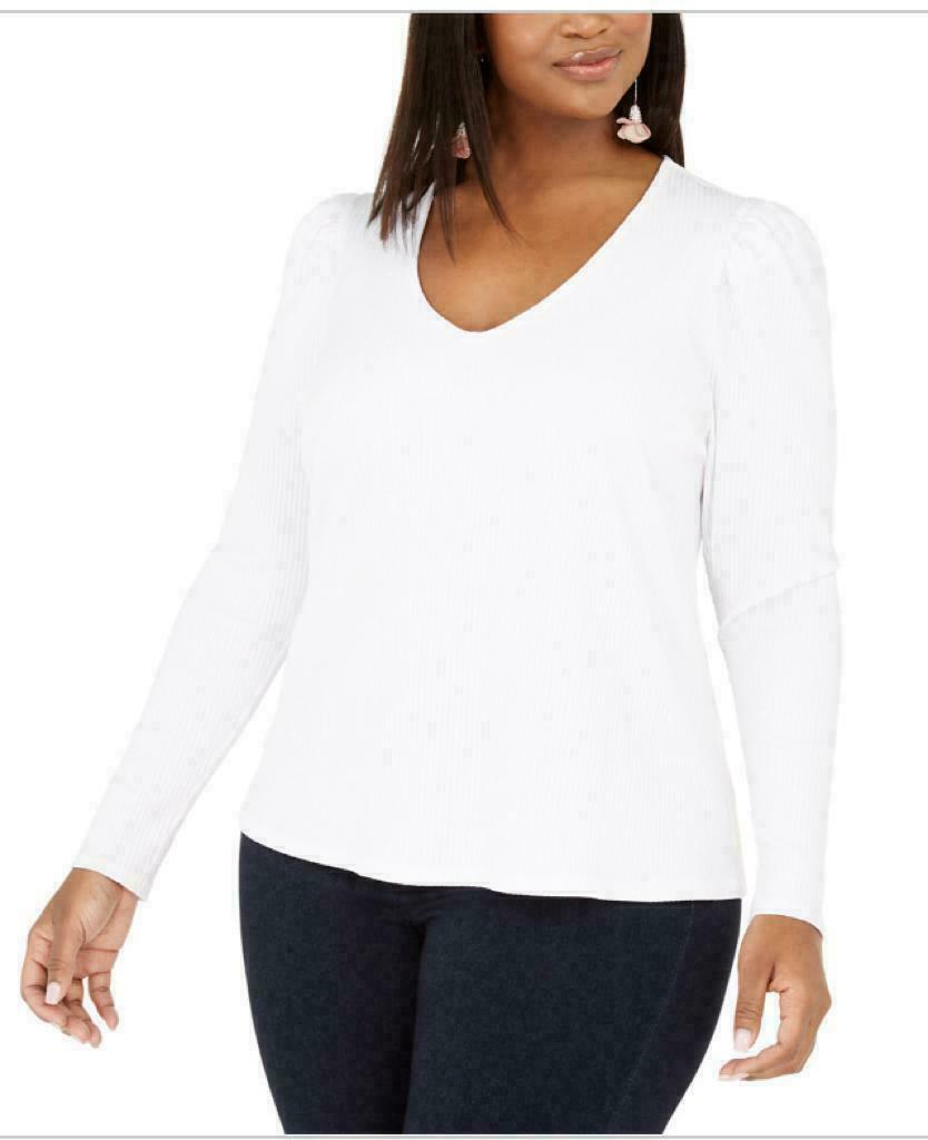 Blusa feminina INC International Concepts Plus com manga bufante e malha canelada, tamanho XXXX grande