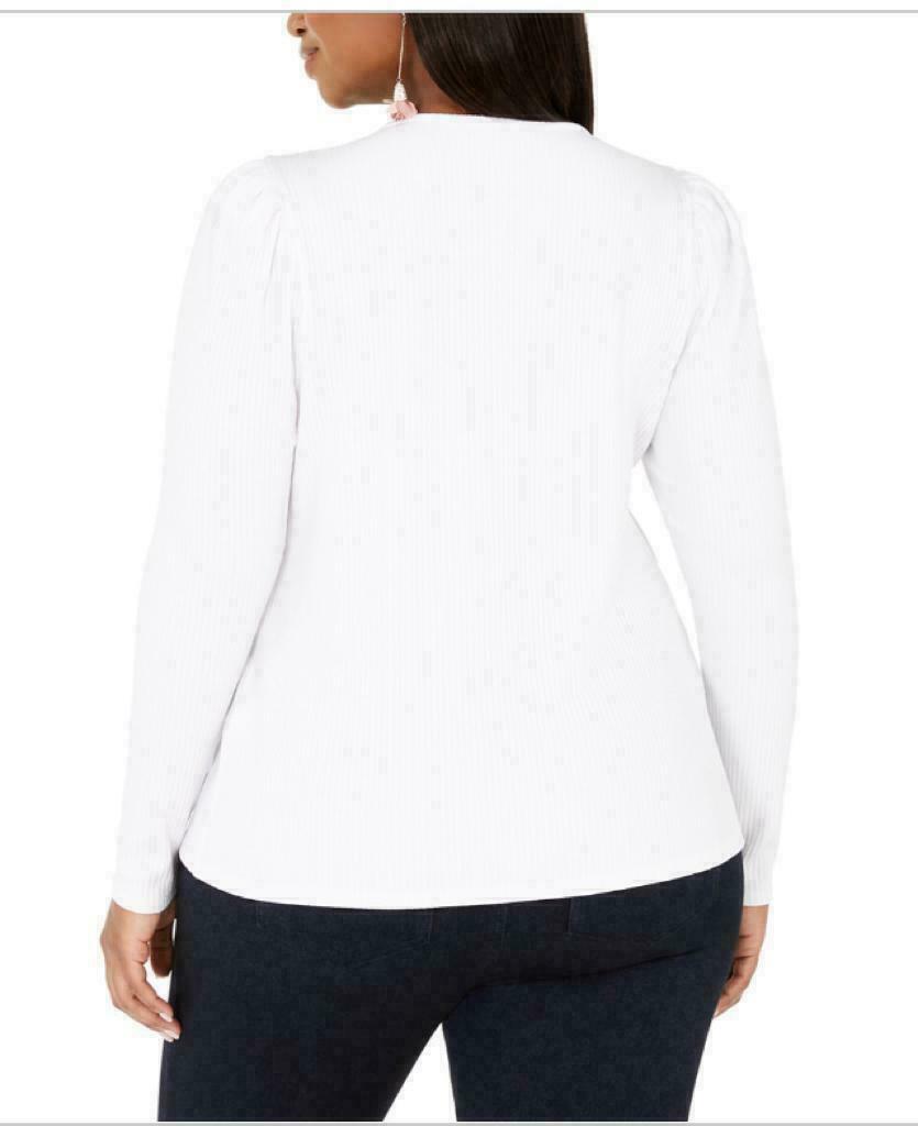 Blusa feminina INC International Concepts Plus com manga bufante e malha canelada, tamanho XXXX grande