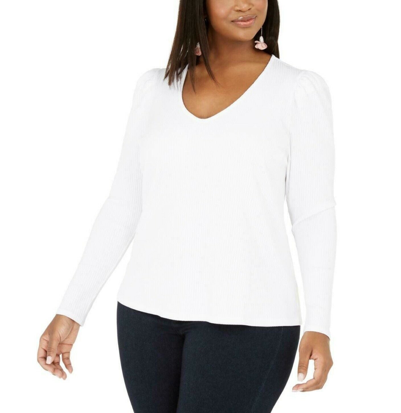 Blusa feminina plus size de malha canelada com manga bufante, tamanho X-G, da INC International Concepts