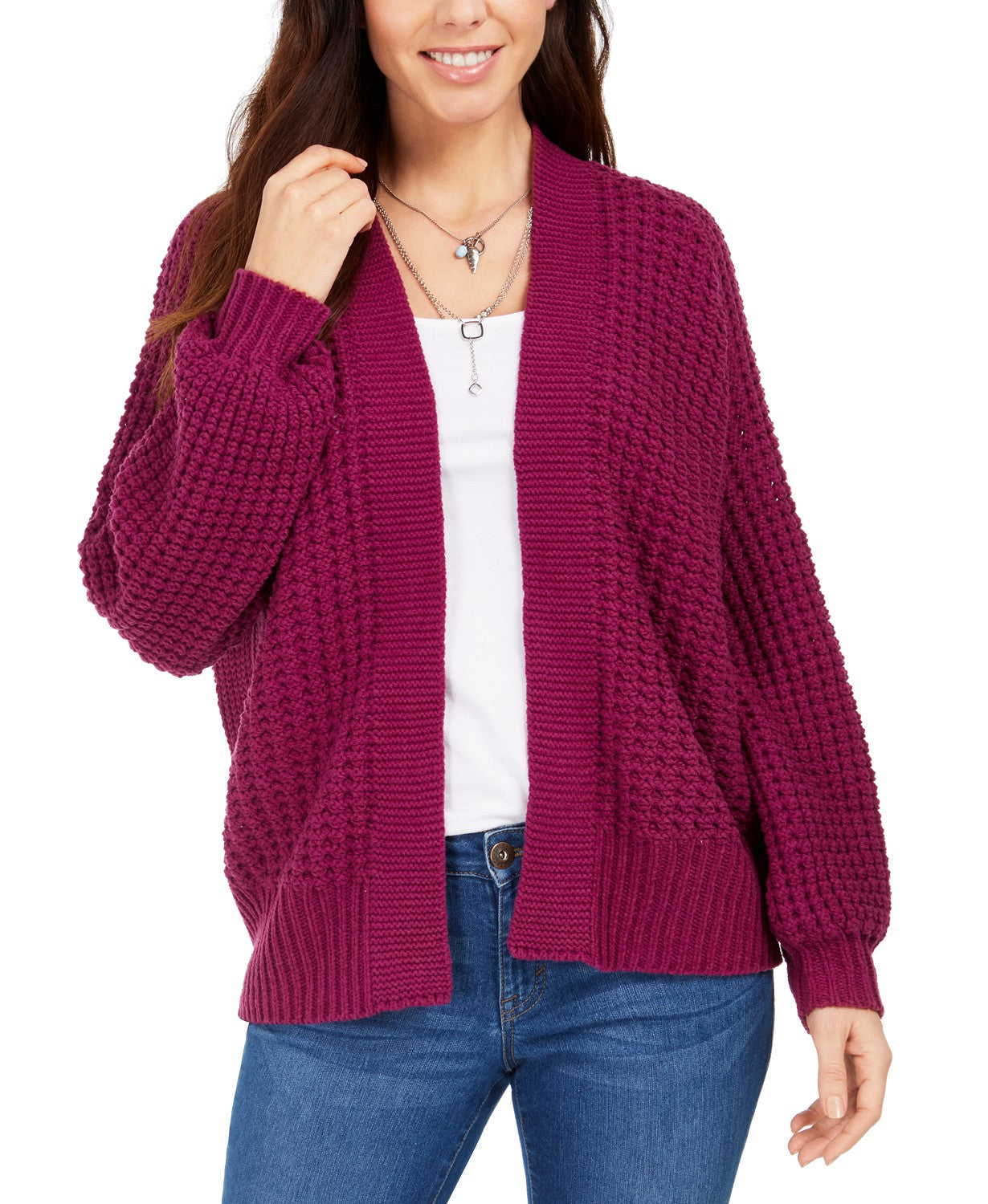 Cardigan feminino de malha grossa com abertura frontal, roxo, tamanho pequeno, estilo &amp; co