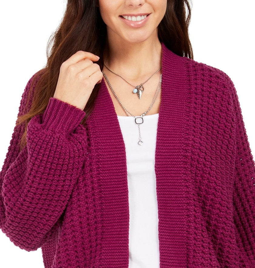 Cardigan feminino de malha grossa com abertura frontal, roxo, tamanho pequeno, estilo &amp; co