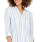 Vestido-camisa listrado com botões frontais e mistura de linho estilo &amp; co feminino, azul, tamanho grande